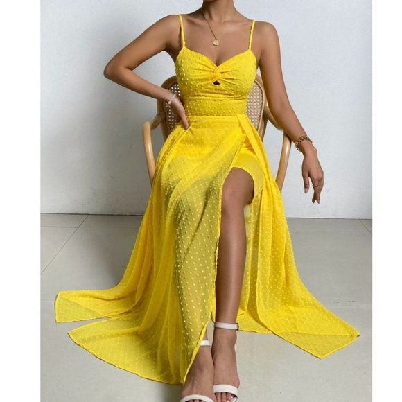 . Dresses & Skirts - YELLOW Swiss Dot Cami Maxi Dress
